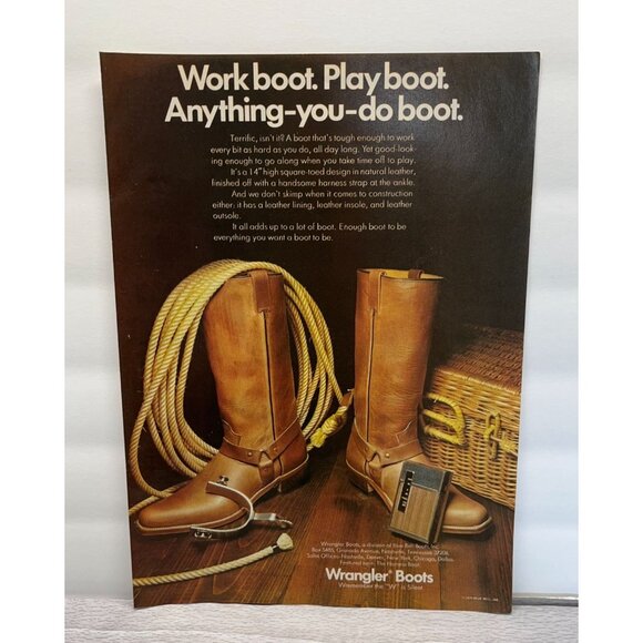 Wrangler Boots Vintage Print Ad 1970s Western Cowboy Style Harness Boot - Picture 6 of 6